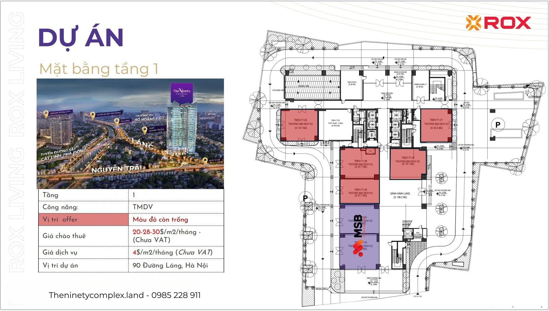Mặt bằng cho thuê trung tâm thương mại tòa nhà The Ninety Complex