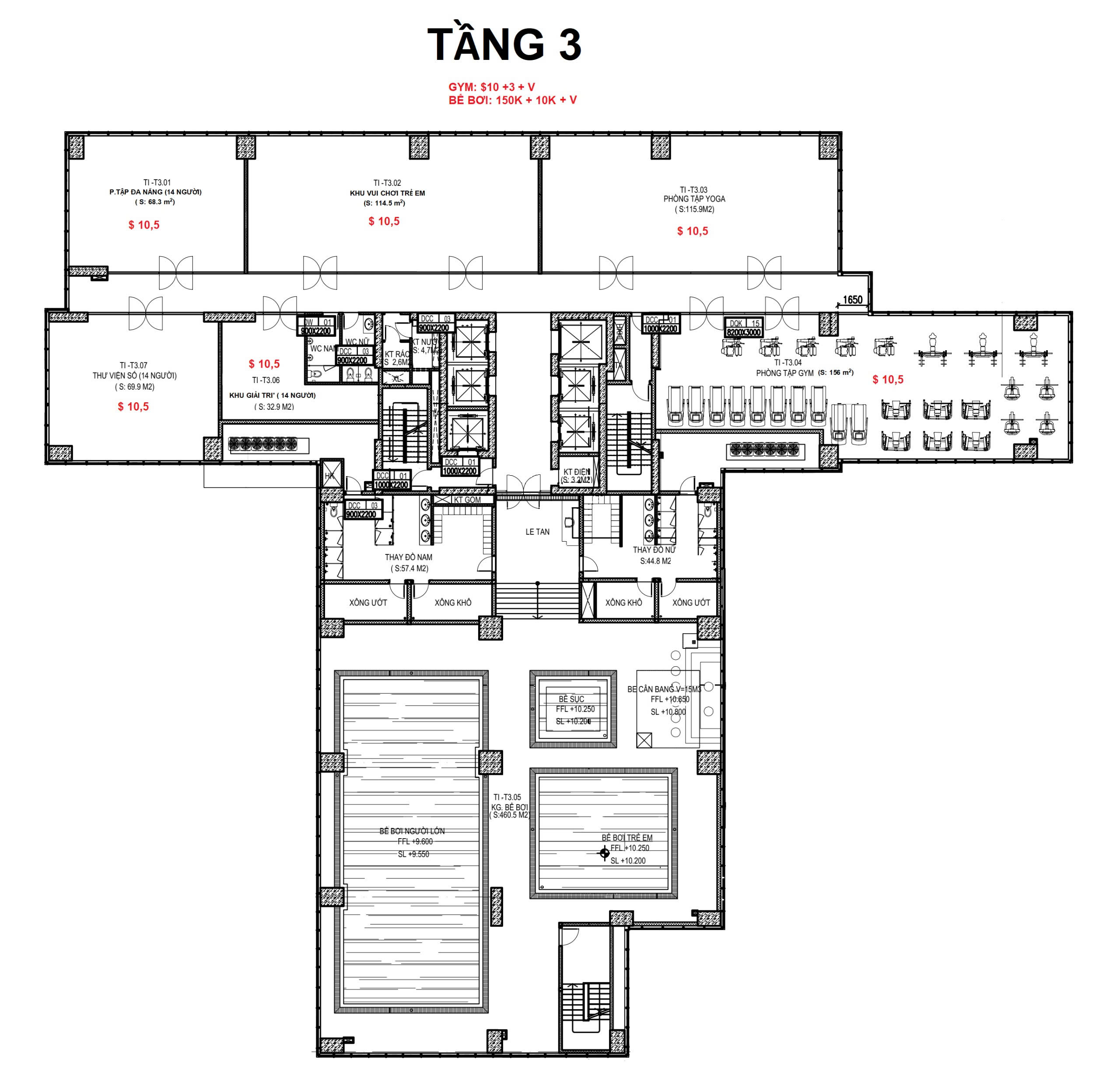 Mặt bằng cho thuê tầng 3 tòa nhà The Ninety Complex